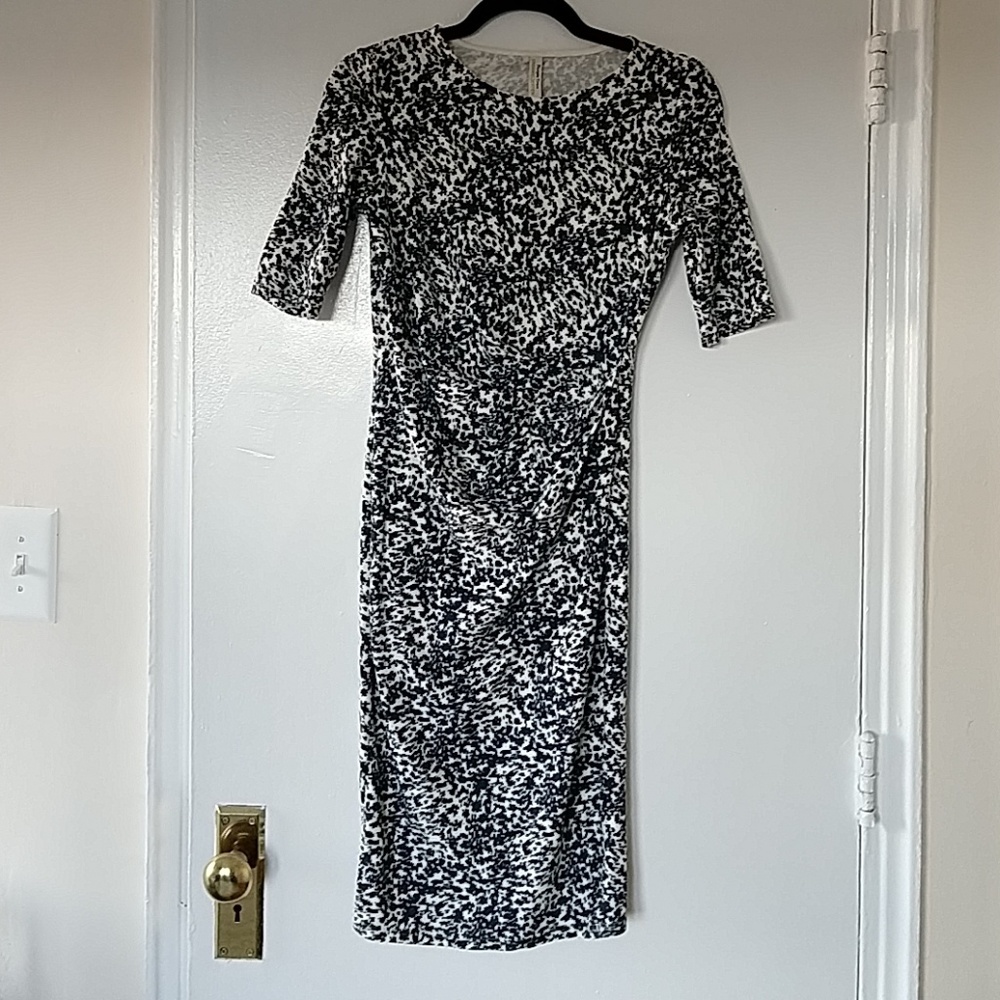 People tree blue print side ruche dress